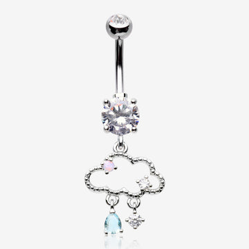 Adorable Cloud Rainy Sparkles Belly Button Ring-Clear Gem/Pink/Aqua